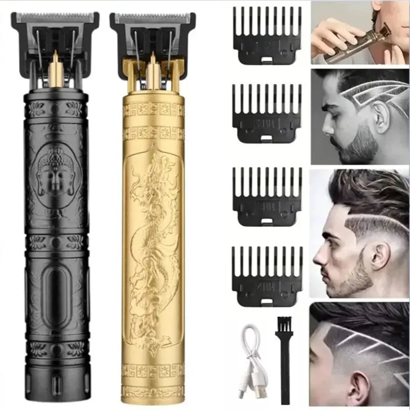 Rechargeable Mens T9 Carving Hair Clipper Vintage Portable USB Cleaning Barber Professional Hair Cutting Machine Beard Trimmer
