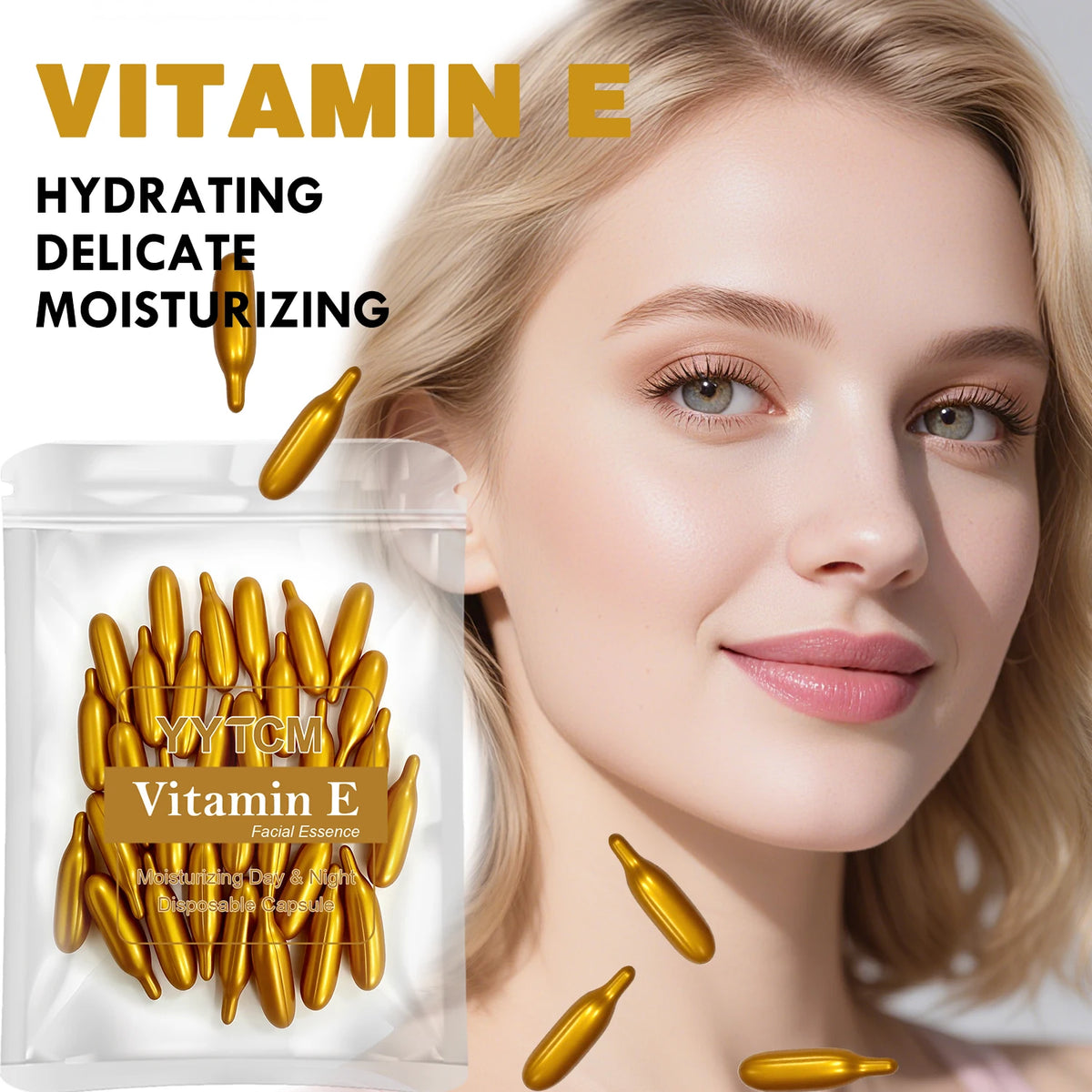 Vitamin E Serum Capsules, Single-Use Essence Capsules, Hydrating and Moisturizing Facial Skin 30/40/50/60/90/120/180 Count