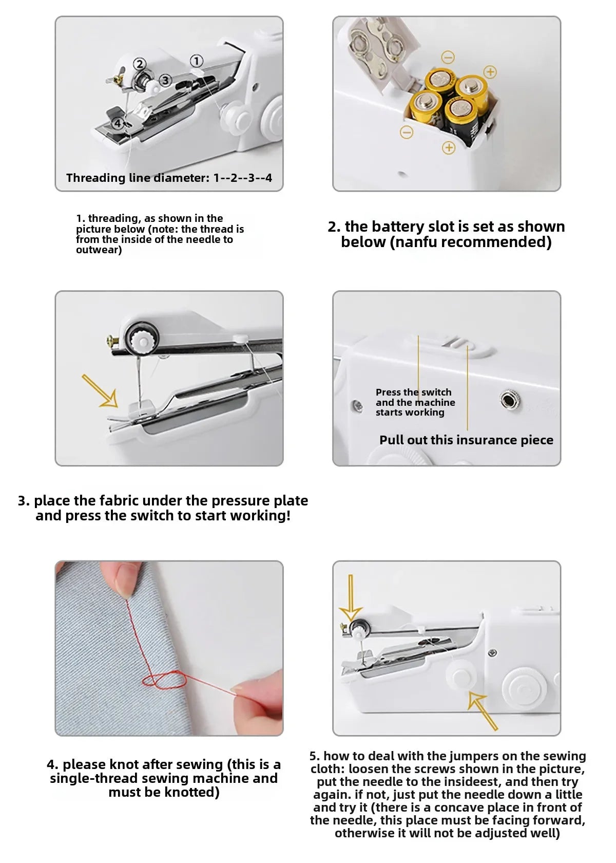 Handheld Rope-free Electric & Manual Sewing Machine Quick Build DIY Apparel Supplies for Arts Crafts Home Garden Embroidery