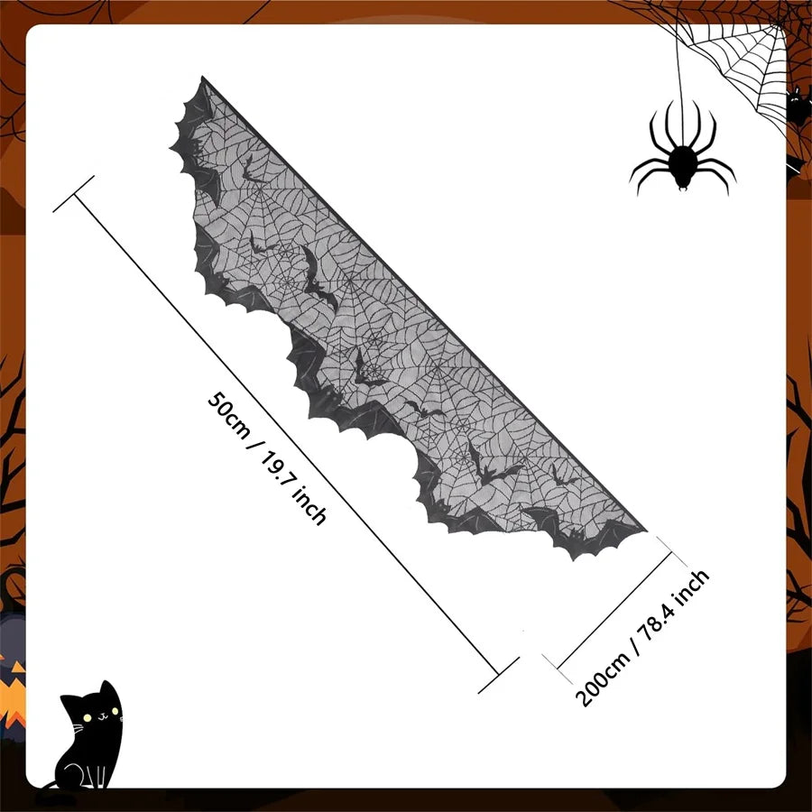 1pc Halloween Lace Mantel Scarf Spider Web Ghost Edge Fireplace Table Runner Decor, Party Atmosphere Decorative Tablecloth