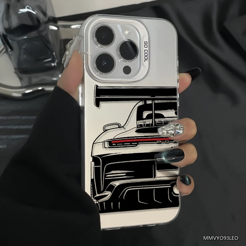 Trendy Sports Car Line Art Phone Case For iPhone 17 Pro Max 16 15 14 Pro 13 12 11 XS XR X 8 7 16 Plus 17E Shockproof Laser Cover