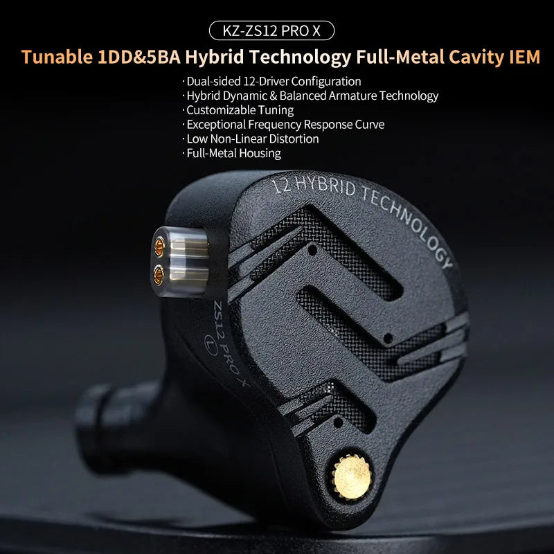 KZ ZS12 Pro X Metal Hybrid Earphones with Adjustable Bass Tuning