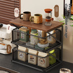 Kitchen Counter Shelf Organizer Ironwood Drawer Storage Rack Coffee Accessories Station for Room and Pantry Home Storage