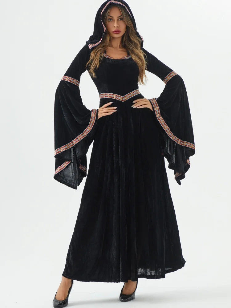 Medieval Retro Gothic Hoodie Witch Long Skirt Luxury Women's Party Dress Cosplay Vampire Halloween Adult Costume