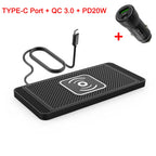 Car Wireless Charger for Iphone 16 15 15 Pro Max 14 13 12 X Samsung S24 S23 Wireless Car Charger Silicone Pad Stand Fast Charger