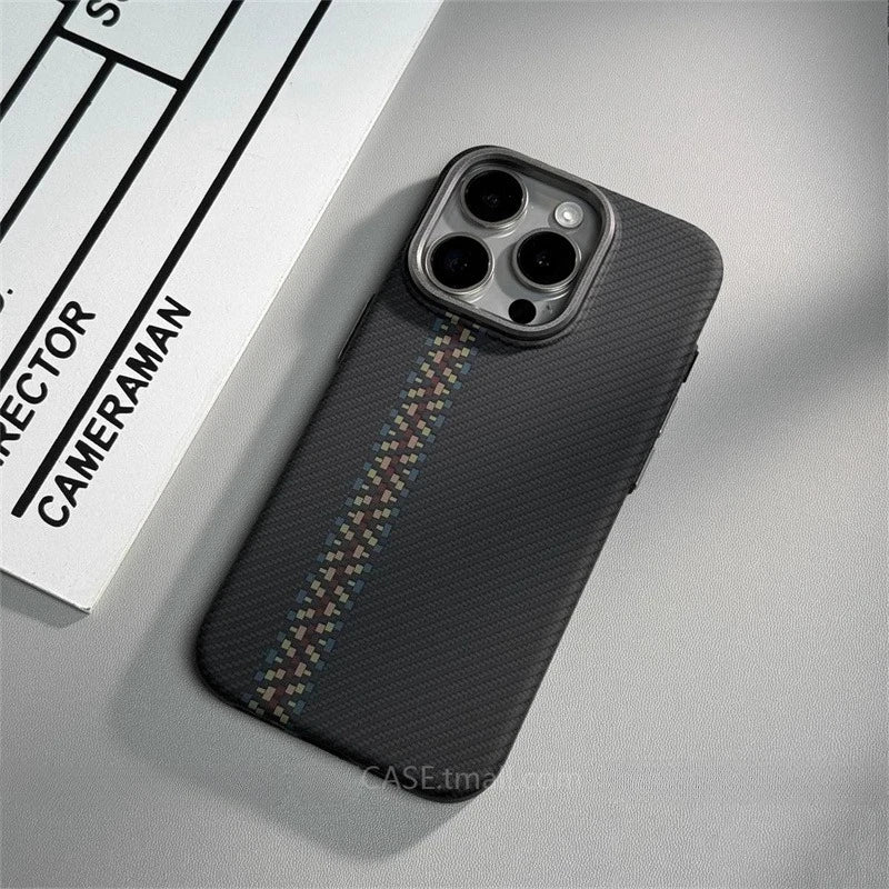 Relief Carbon Fiber Magnetic Case for iPhone 15 Pro Max 16 17 Pro Phone Cover Camera Metal Lens Protective Shell Hard PC Fundas