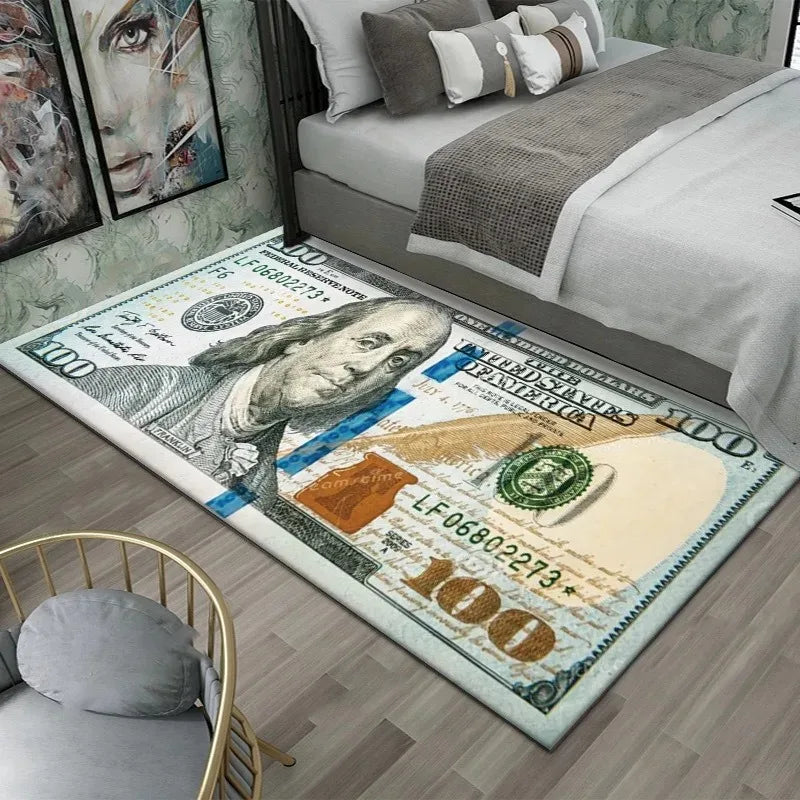 Colorful Dollar Money Print Area Rug Non Slip Polyester Carpet Mat