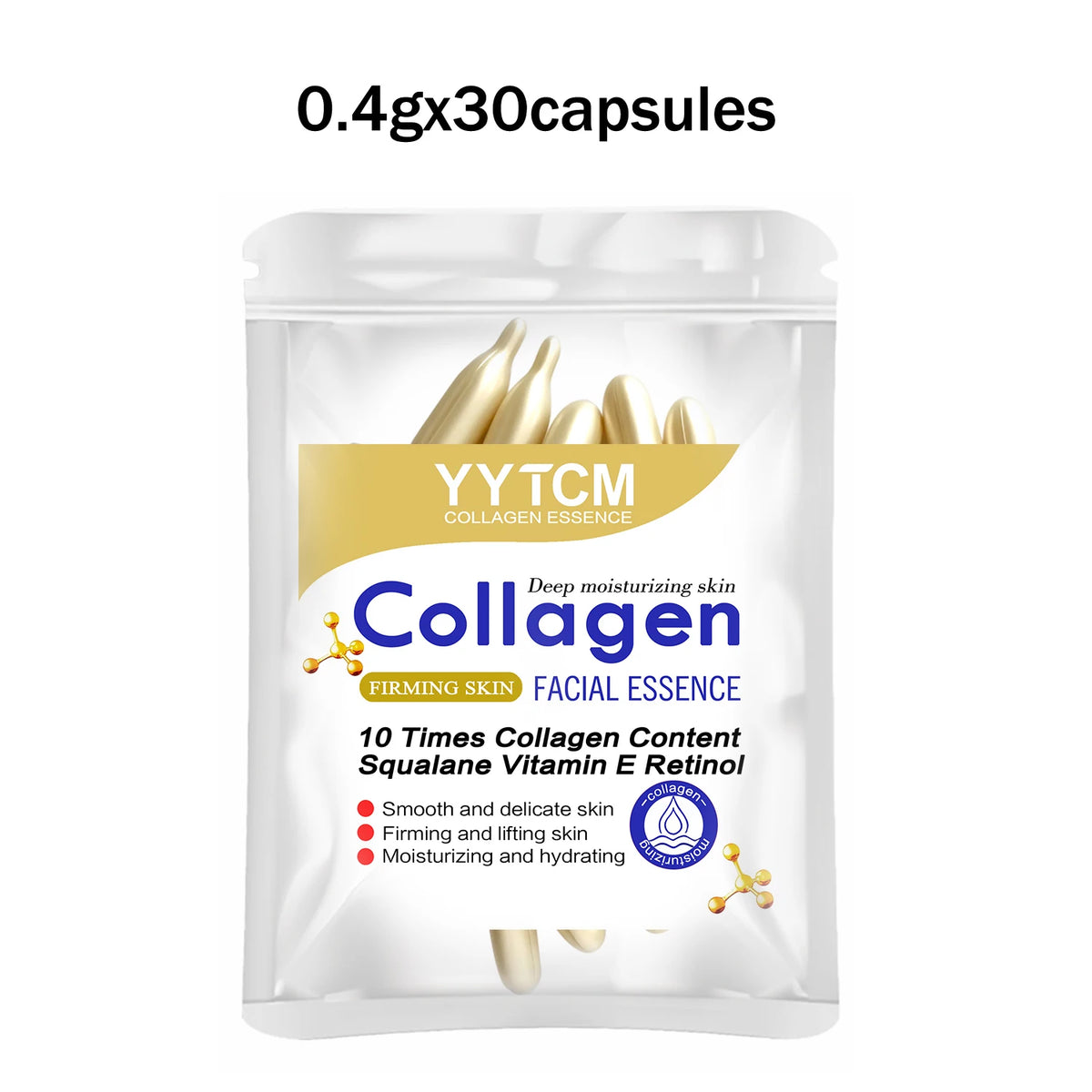 Collagen Firming Capsule Essence, Moisturizing and Smoothing the Skin, Contains Plant-Based Squalane, Retinol, and Vitamin E Deep Hydration Essence (0.4Gx90 Capsules)/Bottle-1 Bottle