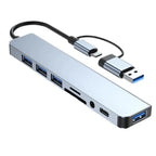 8 in 2 Type C USB HUB Docking Station with 3.5mm Audio Jack for Micro SD Card Reader MacBook Laptop Tablet Phone Disk Converter