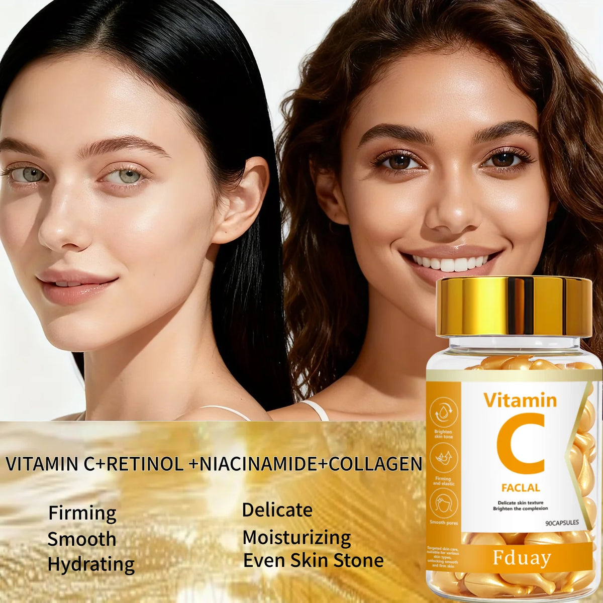 Vitamin C Deep Moisturizing Capsule Essence, Deep Moisturizing and Skin Brightening Essence (0.5ml X 90 Capsules) 1 Bottle