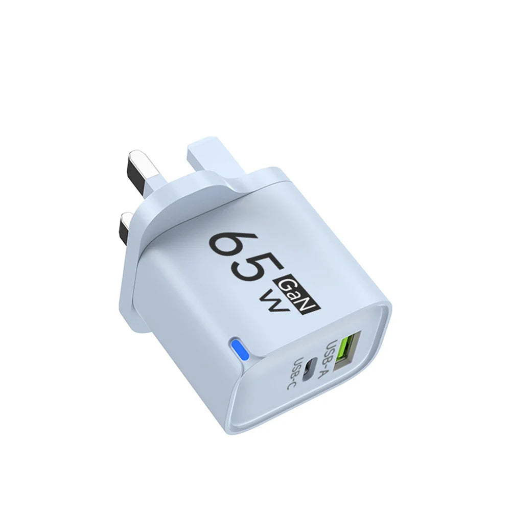65W 2 In 1 USB Type C Fast Charging Charger PD High Speed Charge For iPhone Xiaomi Huawei Samsung Oneplus Mobile Phone Adapter