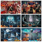 Horror Halloween Photography Background Moon Night Castle Forest Pumpkin Lantern Skeleton Family Party Photo Backdrop Decoration