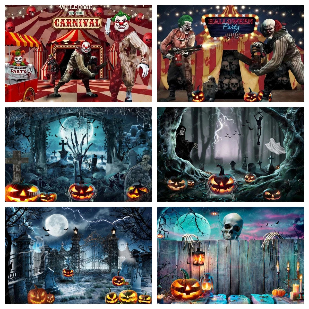 Horror Halloween Photography Background Moon Night Castle Forest Pumpkin Lantern Skeleton Family Party Photo Backdrop Decoration