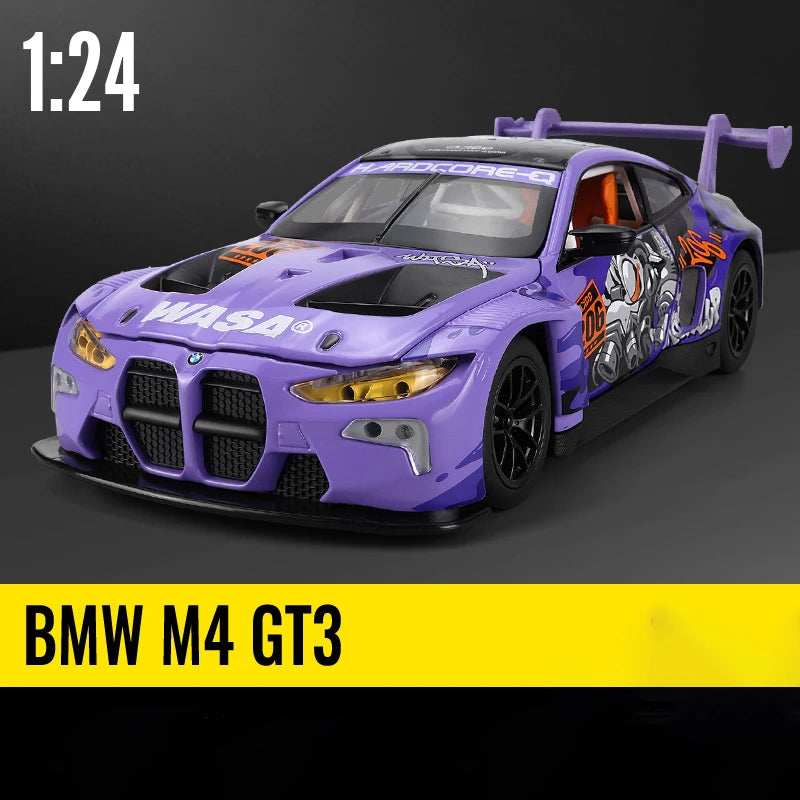 1:24 BMW M4 GT3 Alloy Sports Car Model Diecast Metal Toy Car Vehicles Model Simulation Sound and Light Collection Childrens Gift