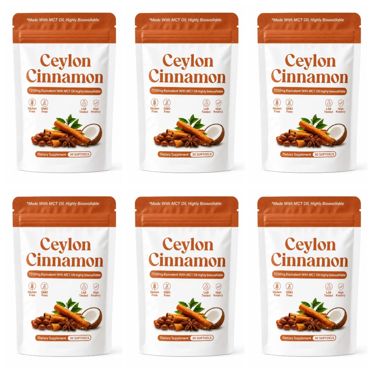 Ceylon Cinnamon Softgels 7200mg Equivalent,12:1 Concentrated Extract with MCT Oil,High Bioavailability, Daily Balance Support