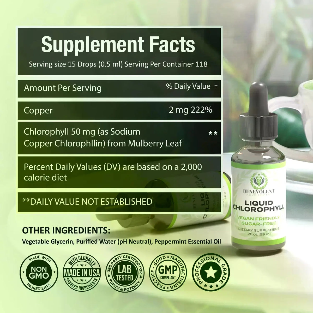 Liquid Chlorophyll Drops (4 Month Supply) Healthcare Supplement - Natural Deodorant and Detox - Gut Support Healthcare Liver