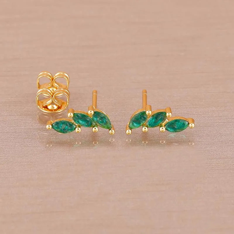 Luxury Green Crystal Zircon Leaves Stud Earrings for Women Fashion Gold Color Geometric Piercing Earring Bride Wedding Jewelry