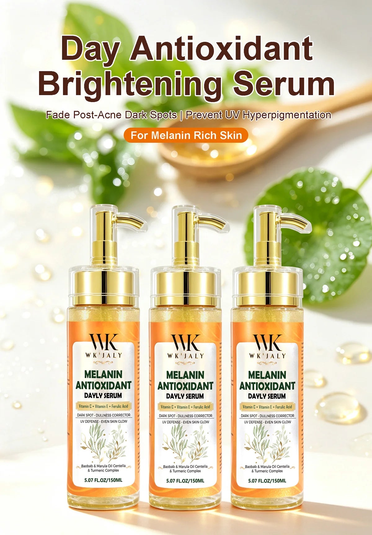 WK JALY Dark Spot Correcting Day and Night Serum, With Turmeric, Vitamin C, Moisturizing, Lightening, Even Skin Tone Essence