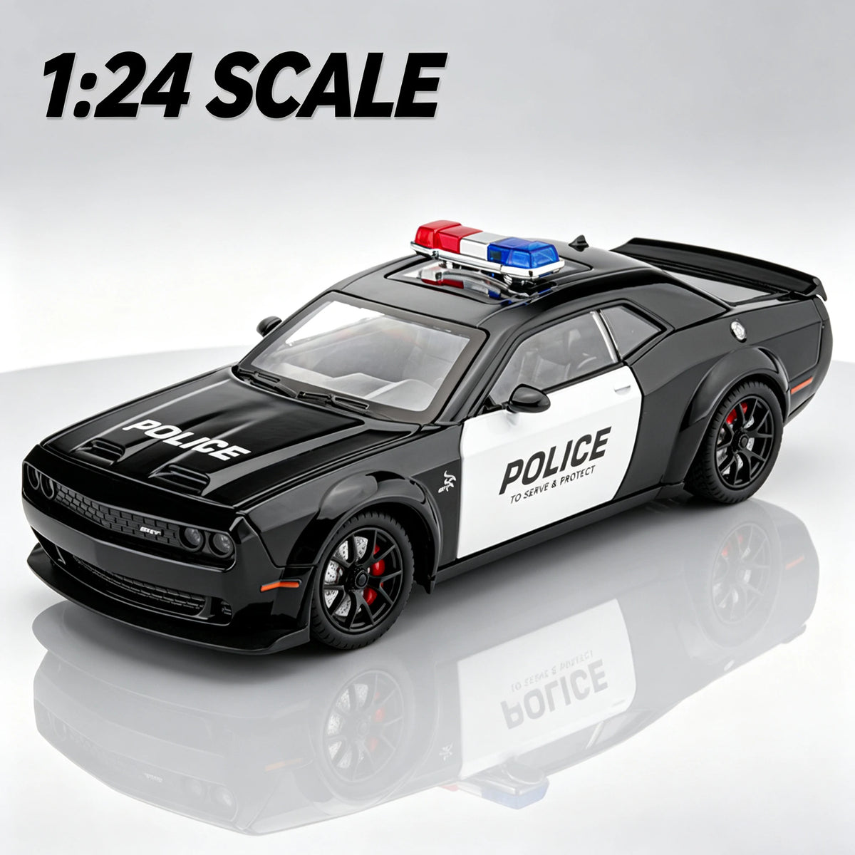 1:24 Challenger SRT Hellcat Police Car Alloy Sports Car Model Metal Racing Car Vehicle Model Sound Light Toy Gift