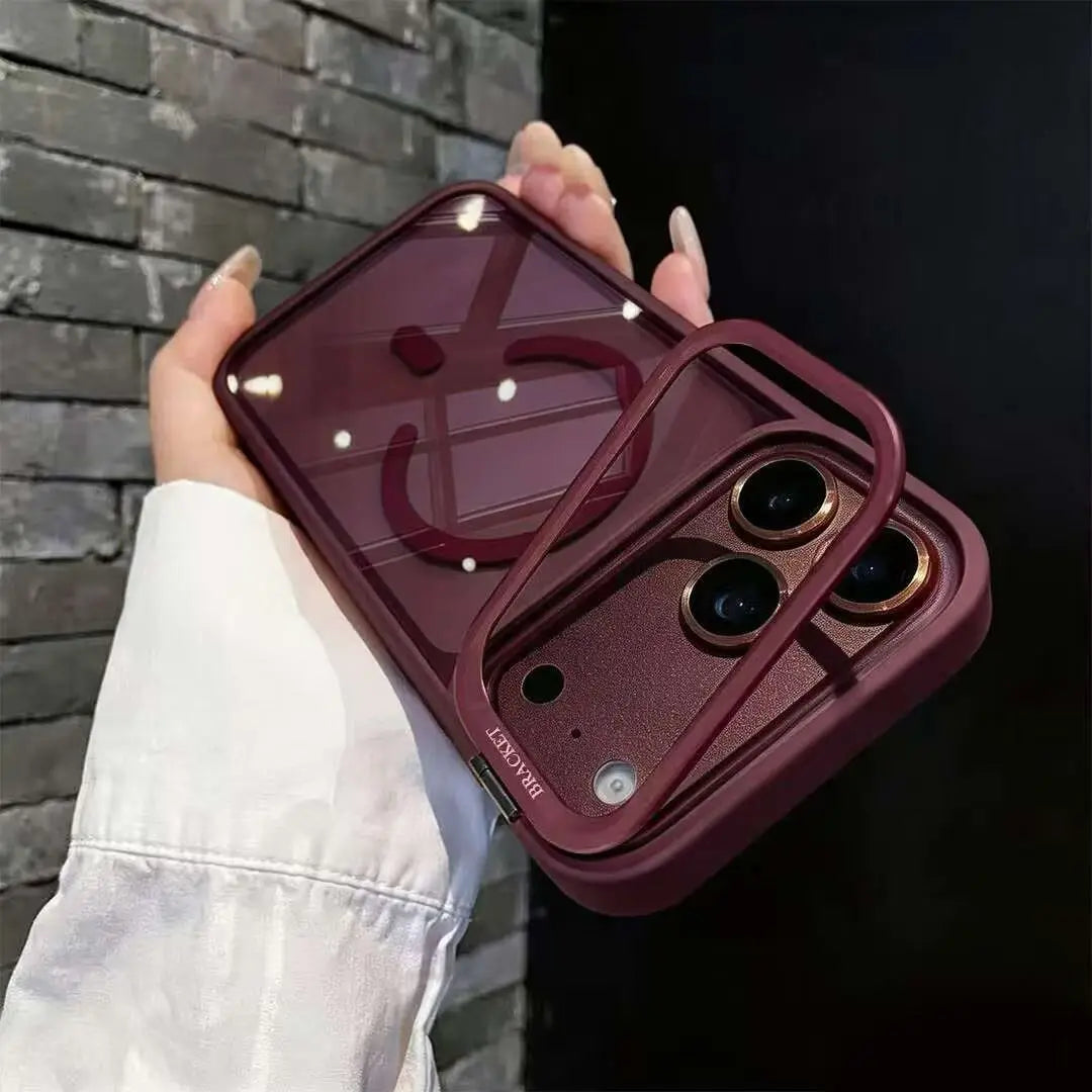 Luxury Bracket Stand Magnetic Phone Case for iPhone 18 Pro 17 16 Plus 15 14 13 12 Pro Max With Lens Protector Cover for Magsafe