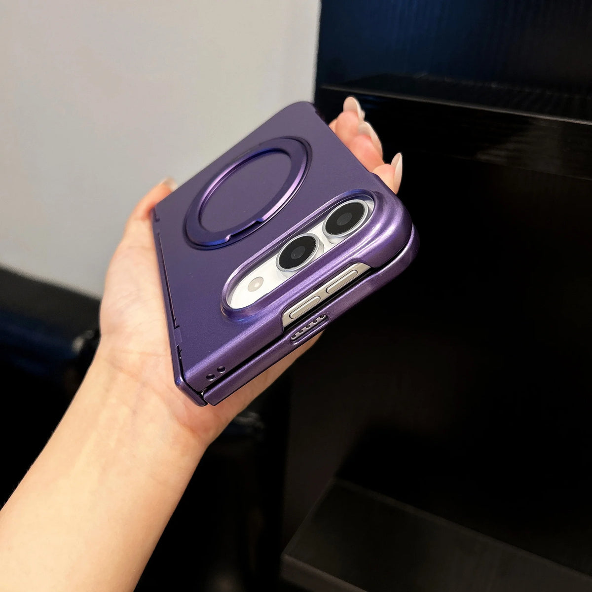 For iPhone 18 DUO Magnetic 360 Bracket Case for iPhone DUO 18 Fold Metallic Paint Spring Axis Protection Wireless Charging Cover