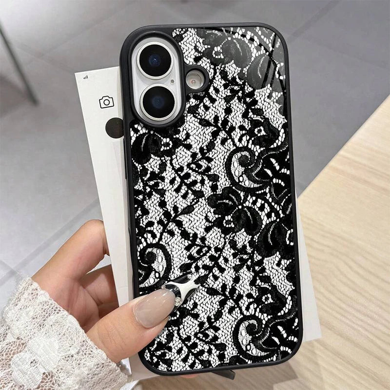 For iPhone 18 17 16 15 14 13 12 11 Pro Max Plus Case Exquisite Lace Pattern Silicone Cover For iPhone Air 16E XS X XR Soft Funda
