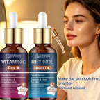 JUINHOU 2Pcs Day & Night Face Serum Set Vitamin C Retinol Hydrating Glowing Skin Make Skin Smoother And Firmer Daily Facial Care