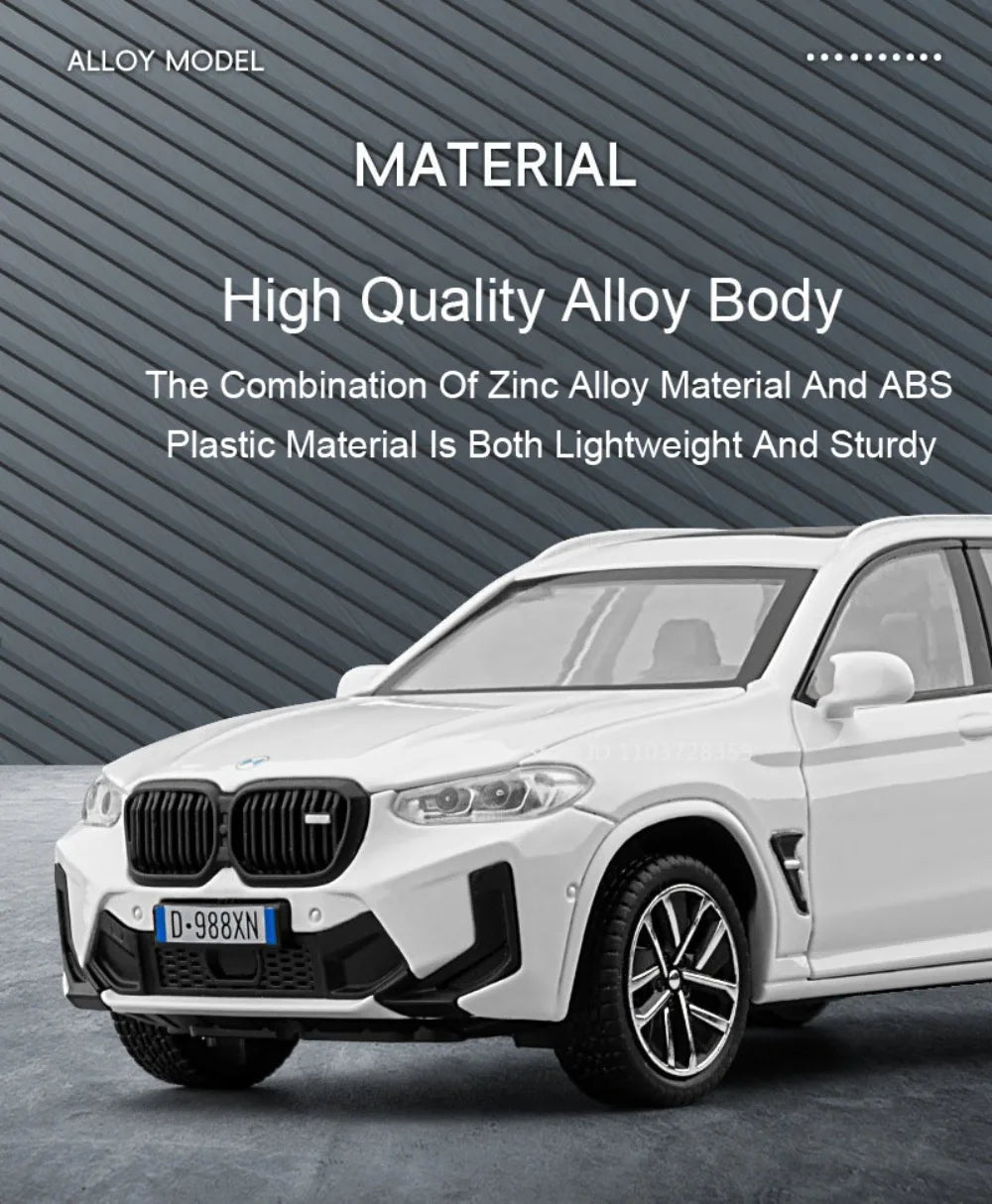 Scale 1:32 M4 X3M Toy Car Model Pull Back Music Light Doors Opened Miniature Vehicle Metal Diecast Models Kids Educational Gifts