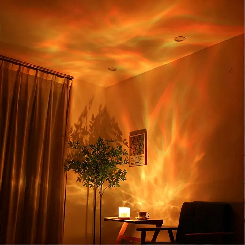 Rotating Water Ripple Night Light Projector Portable Aurora Galaxy Lamp for Bedroom, Apartment Dorm Room Ambiance, Romantic Gift