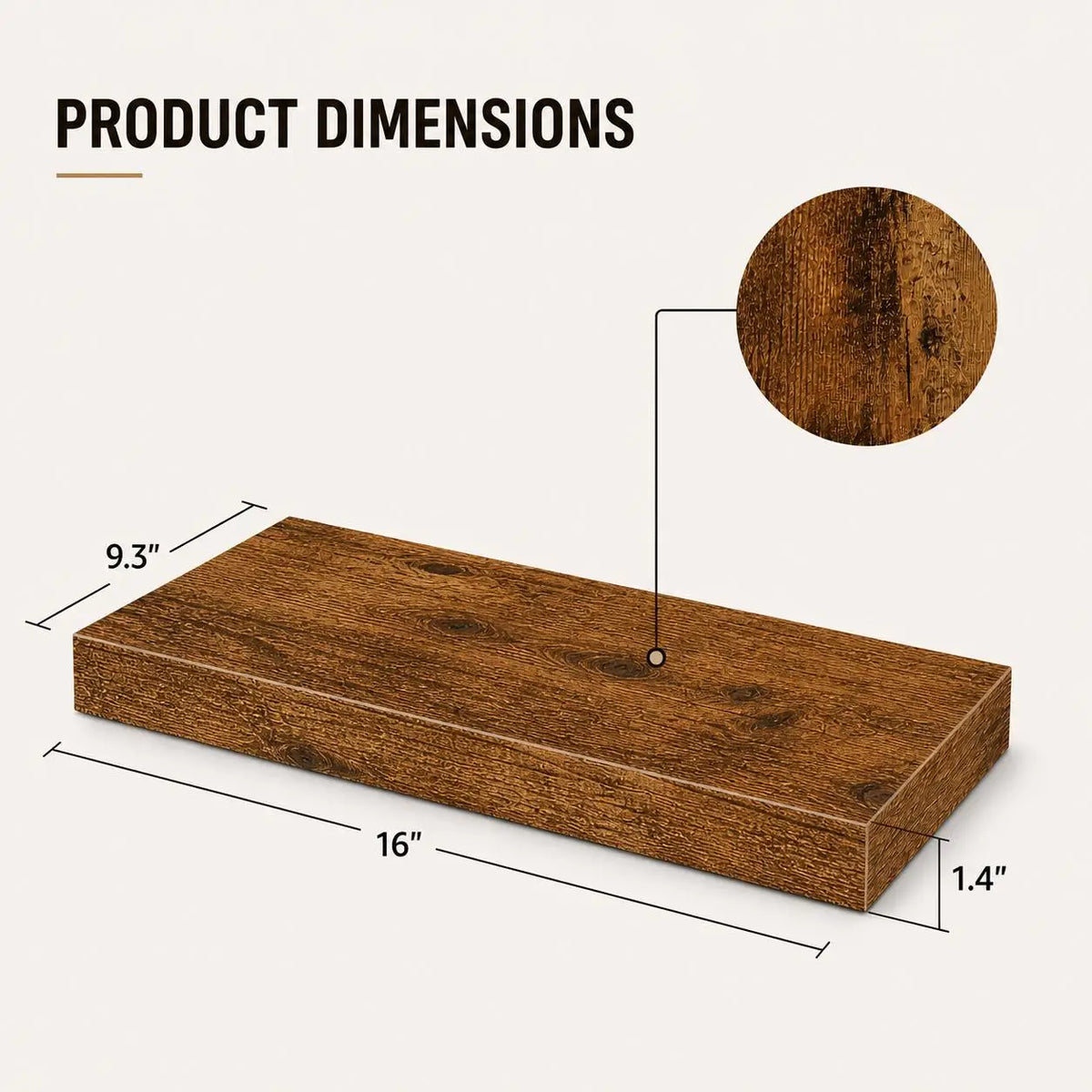 2Pcs Rustic Wooden Floating Shelves 16 Inch Wall Mounted Storage Rack Vintage Brown Wood Display Ledge Organizer Space Saving Shelf for Bathroom Bedroom Kitchen Living Room Home Decor