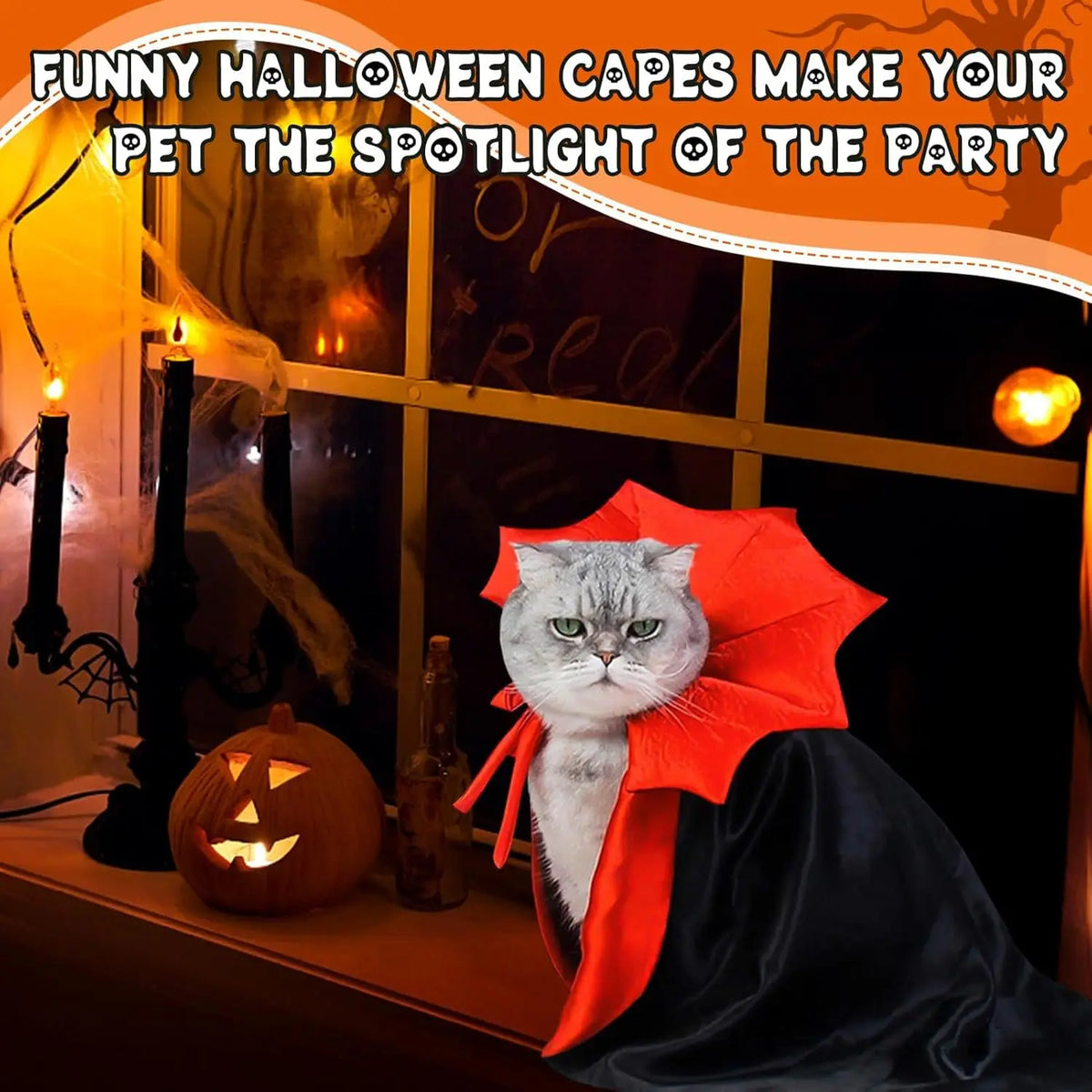 Halloween Dog Costumes Vampire Cape, Pet Cats Cosplay Costume Funny Clothes Cloak, Dog Mantle Apparel for Halloween Party
