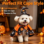 Halloween Pet Costume Cat Pumpkin Cloak Wizard Hat Set Fun Wizard Printing Craft Festive Atmosphere Party Dressing Photography