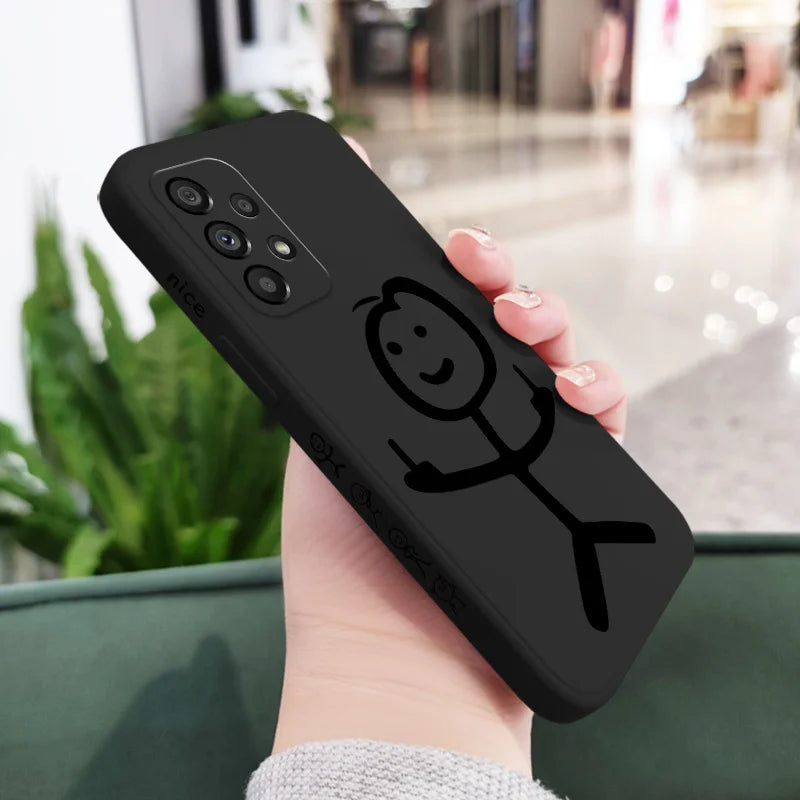 Line Cute Man Case For Samsung Galaxy A73 A53 A33 A23 A13 A03 A72 A52 A52S A32 A22 A12 A02 A02S A71 A51 A31 A21S 4G 5G Cover