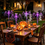 2PC/Set Halloween Outdoor Solar Garden Lights Waterproof 3D Horror Bat Skeleton Purple Orange Stake Lights House Party Decor