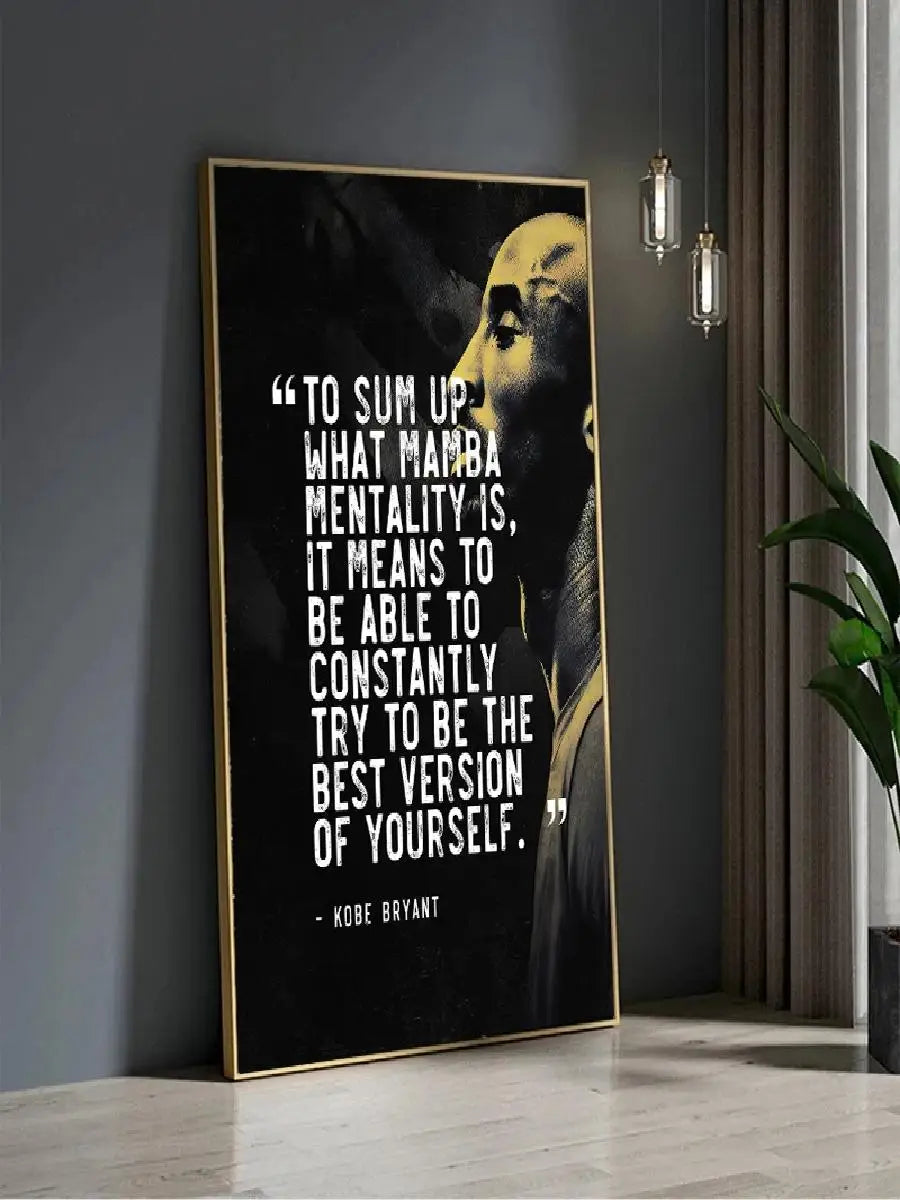 Kobe Bryant Inspirational Quote Poster Black White Canvas Print Wall Art for Home Decor Boys Bedrooms Basketball Legend