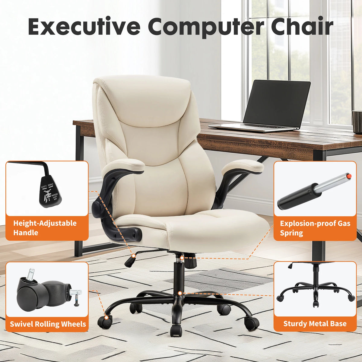 MCQ Ergonomic PU Leather Gaming Office Chair with Flip-up Armrest Swivel Rolling Adjustable Racing Chair For Office Furniture