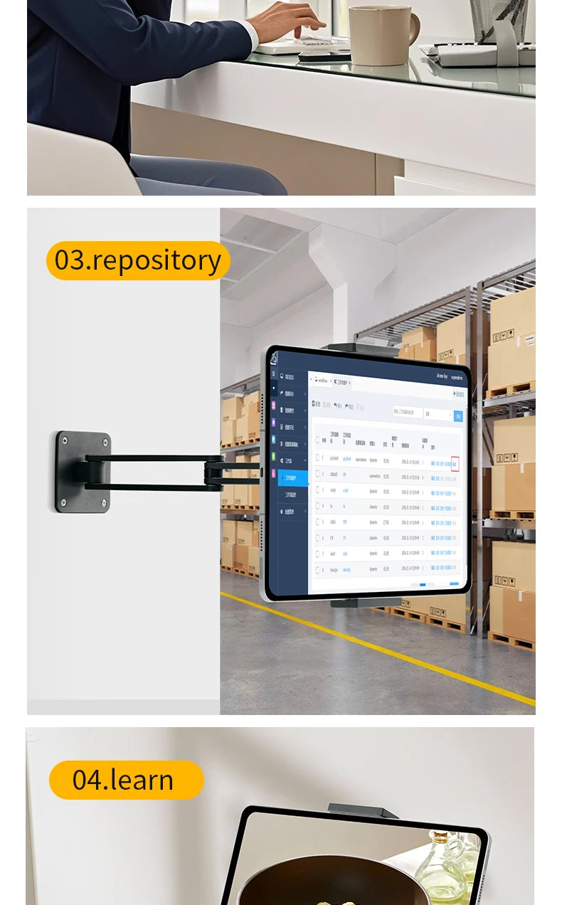 Adjustable Tablet and Phone Wall Mount Long Arm 360 Degree Rotating Holder