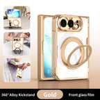 For iPhone Duo Transparent Magnetic Case For MagSafe 360° Rotating Bracket Hinge Protection Cover With Tempered Glass Film