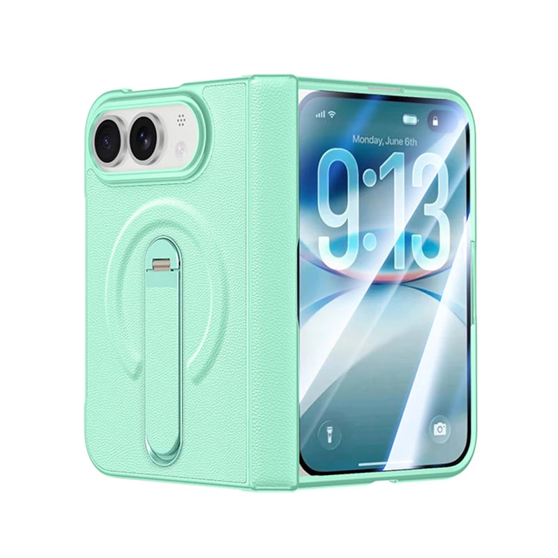 Metal Holder for Magsafe Magnetic Hinge Protection Phone Case for IPhone Duo Fold with Protective Film Leather Kickstand Cover