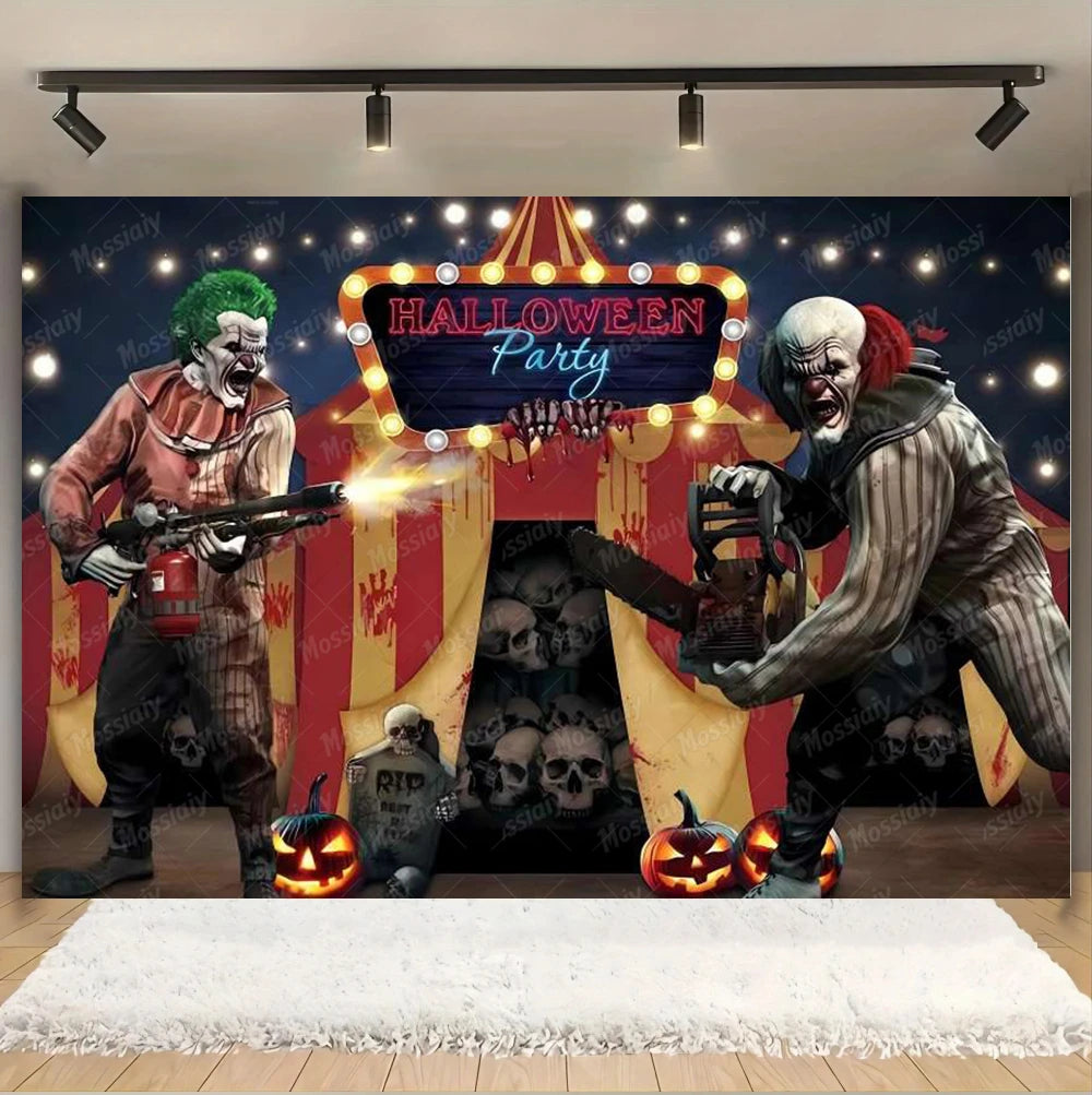 Horror Halloween Photography Background Moon Night Castle Forest Pumpkin Lantern Skeleton Family Party Photo Backdrop Decoration