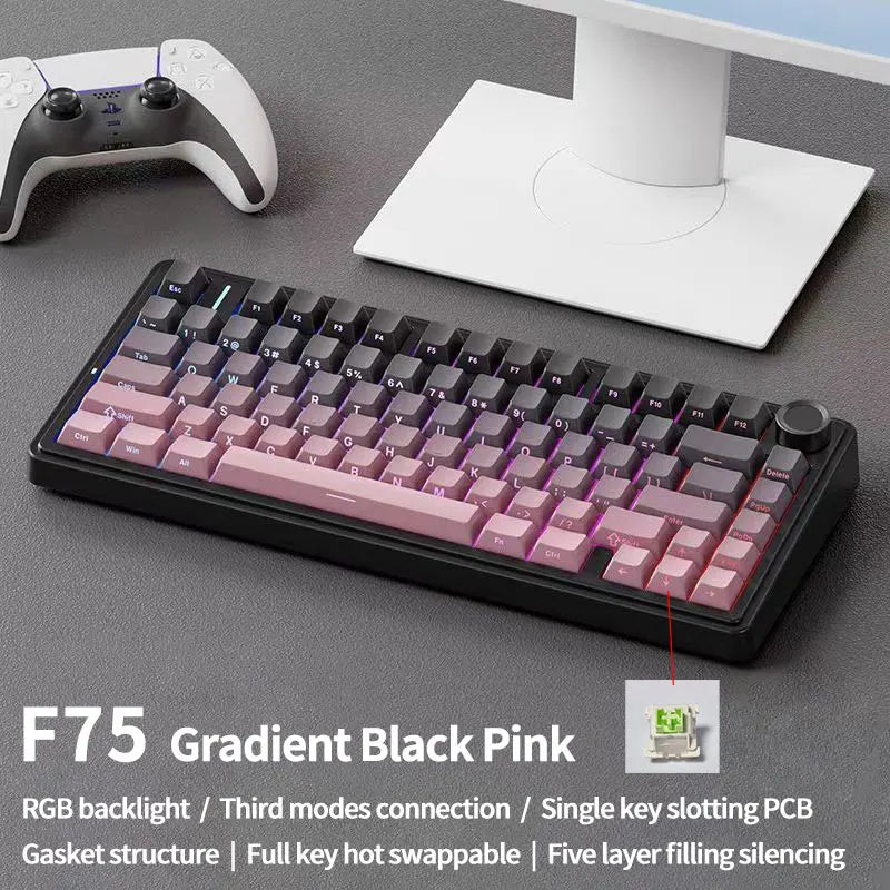 AULA F75 Gaming Mechanical Keyboard RGB Customized 75% Layout Side-engraving Gasket Mounted 80keys PBT Gradient Keycaps Keyboard