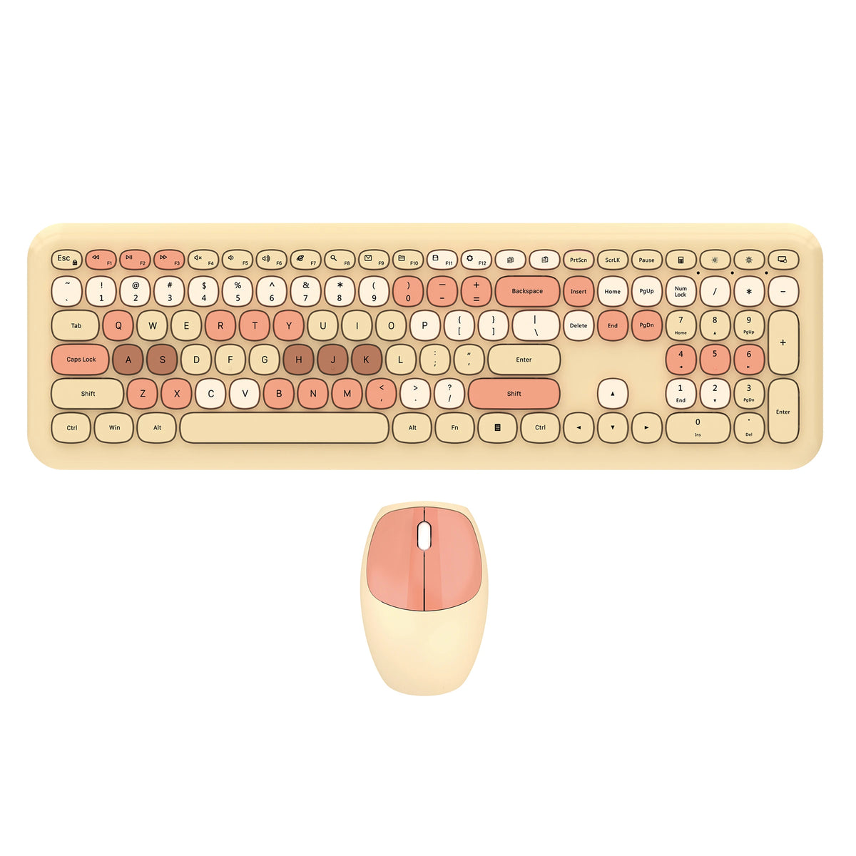 MOFii Wireless Keyboard & Mouse Combo, Cute Macaron Cat Paw Round Keycaps Silent Office Set for Laptops and Desktops