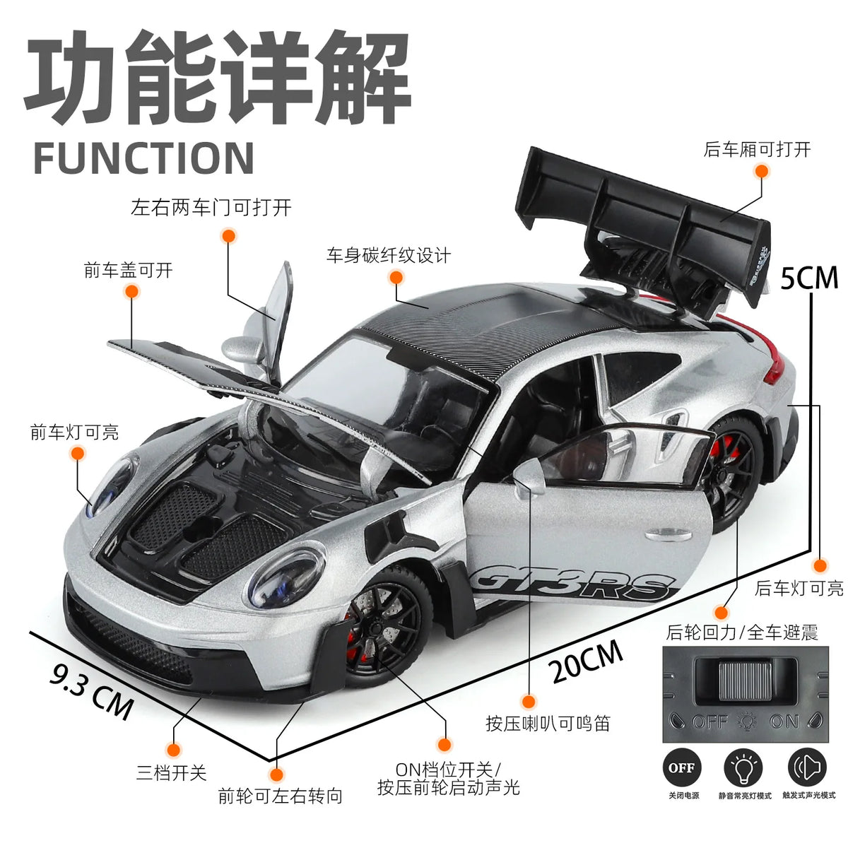 1:24 911 GT3 RS Alloy Sports Car Model Collection Ornament Toy Vehicle Diecast Miniature Voiture Boyfriend Gift