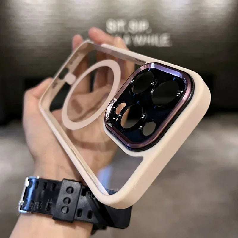 Magnetic Metal Lens Bumper Protector Clear Case For iPhone 17 16 18 15 14 13 12 11 Pro Max Funda Wireless Charge Hard Back Cover