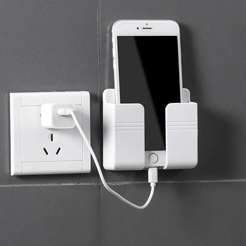 Wall Mounted Phone Charging Holder and Remote Control Organizer