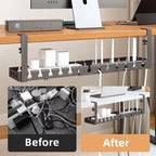 Retractable No Drill Clamp On Under Desk Cable Tray Metal Power Strip Wire Organizer Router Cord Storage Holder