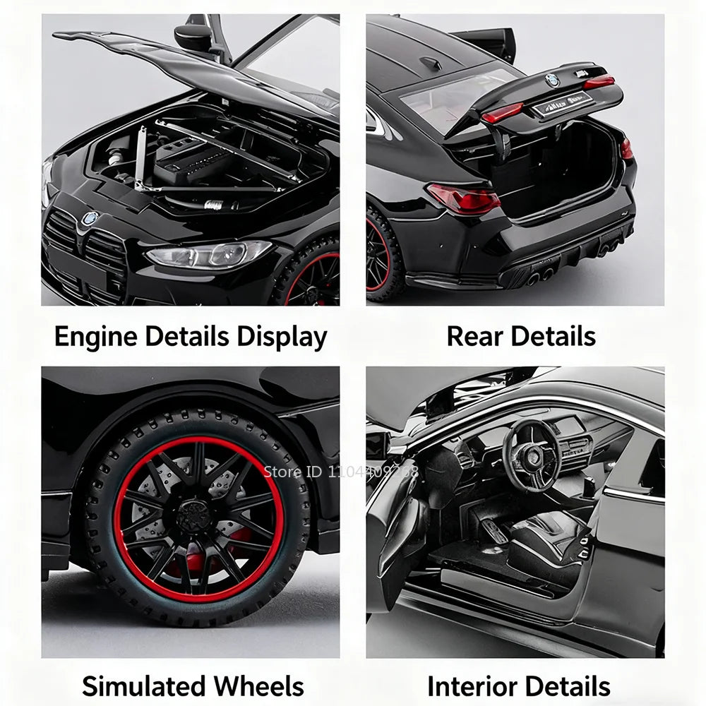 Scale 1:32 M4 X3M Toy Car Model Pull Back Music Light Doors Opened Miniature Vehicle Metal Diecast Models Kids Educational Gifts
