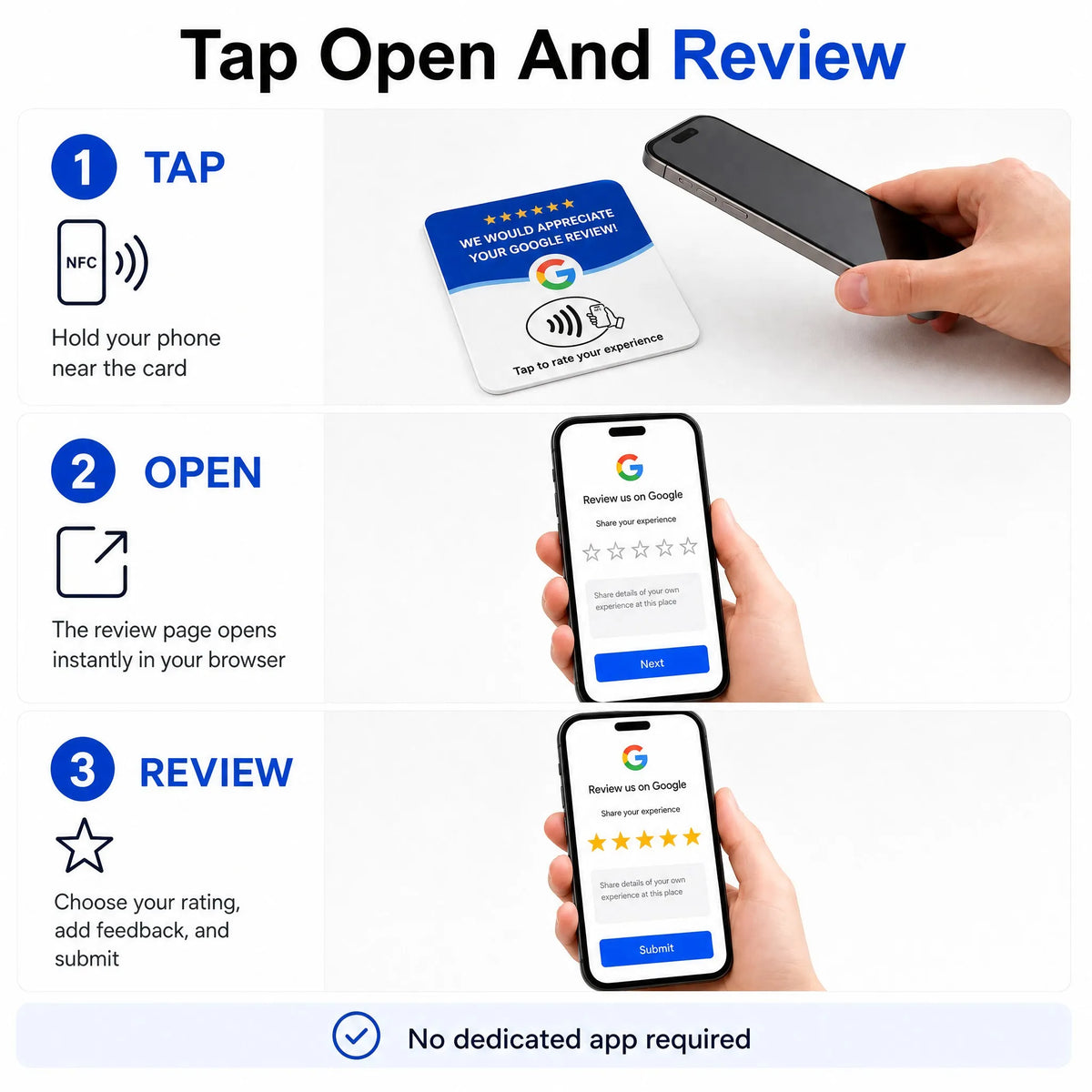 4-Pack Acrylic NFC Google Review Cards with Four Wooden Bases Included for Interactive Feedback And Reviews