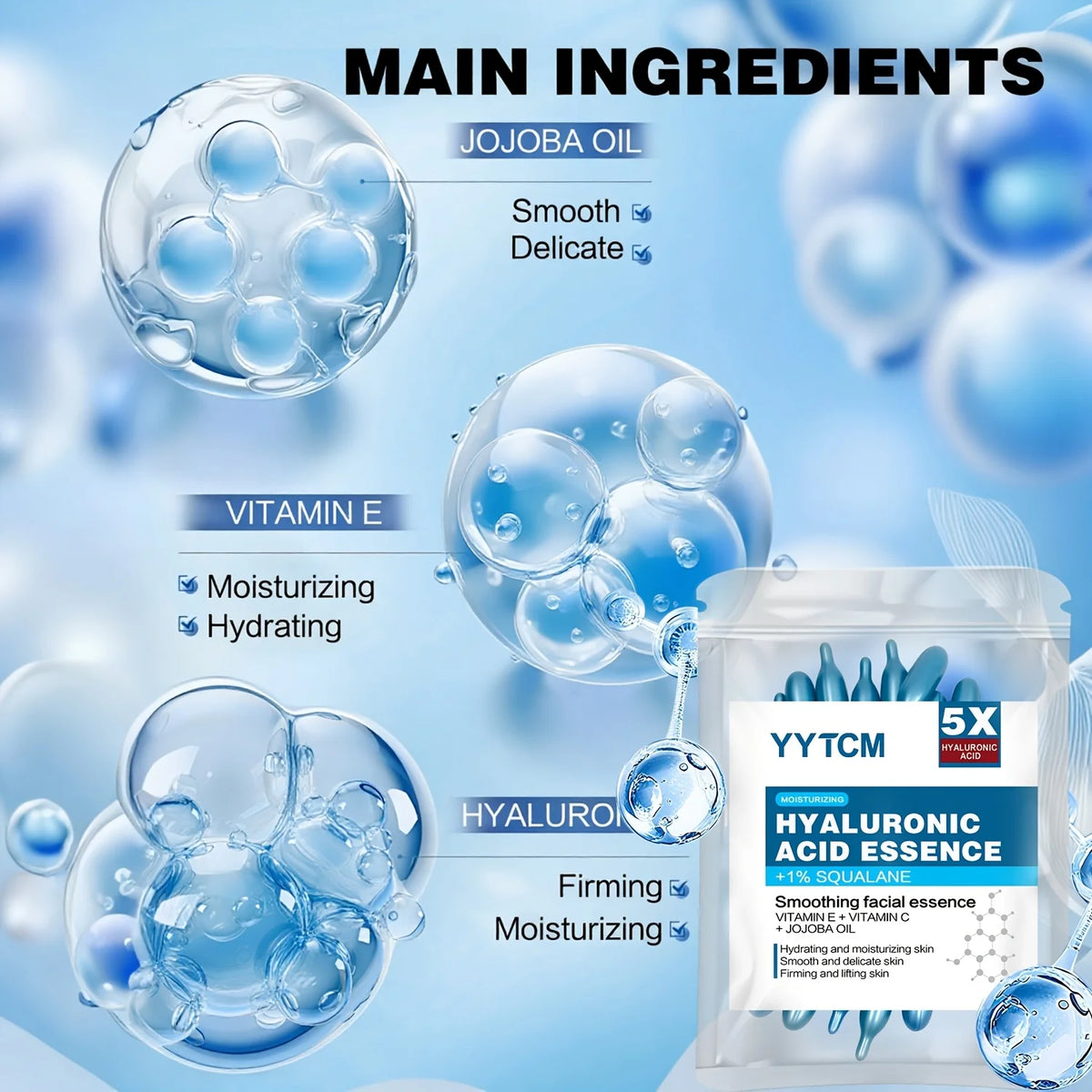 Hyaluronic Acid Deep Moisturizing Capsule Essence, Deep Moisturizing and Brightening Skin Essence (0.4g X 30 Capsules)/Bag - 1 B