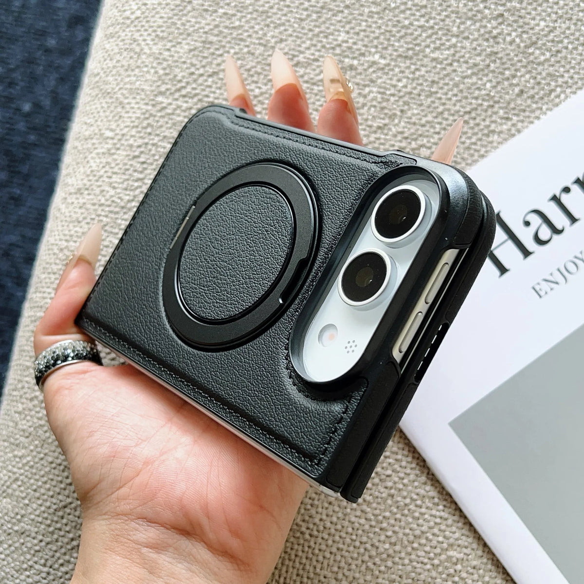 360° Rotating Bracket Magnetic Case For iPhone Duo For Magsafe PU Leather Shockproof Cover Funda